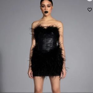 FATAL ATTRACTION FEATHER DETAILED MINI DRESS IN BLACK